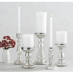 Pottery Barn Antique Mercury Glass Candle Stick Holders Set of 2